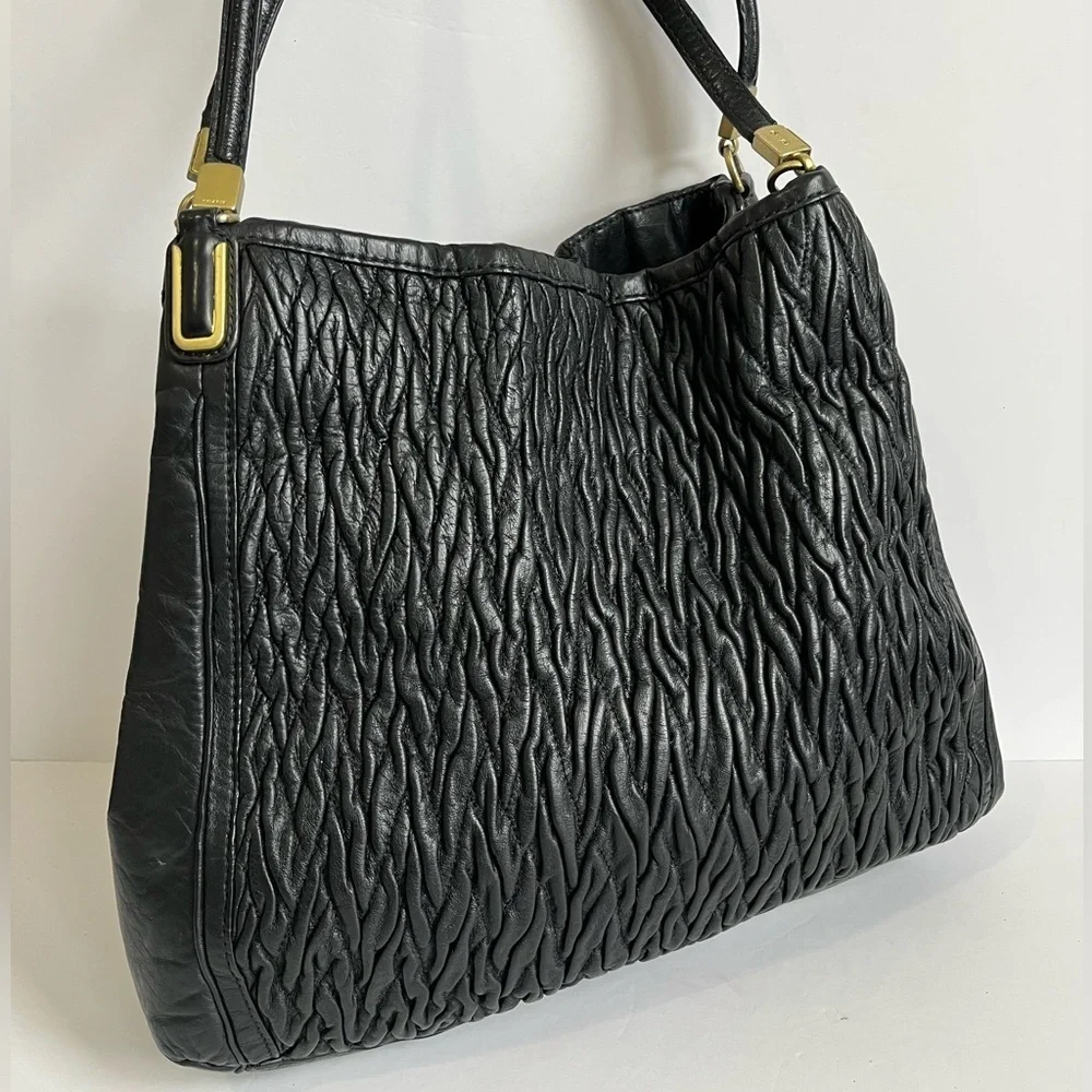 Coach Black Leather Madison Phoebe Gathered Twist Tote Bag